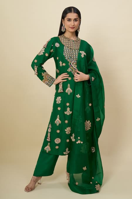 Anamika Khanna Emerald Green Embroidered Kurta Set 