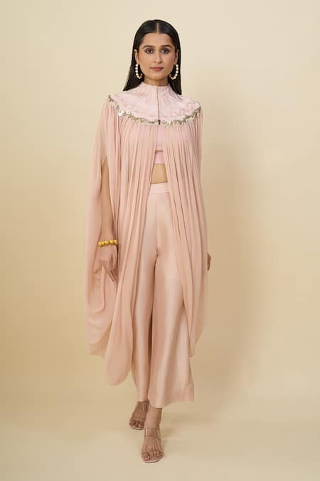Anamika Khanna Rose Pink Embroidered Capelet & Pant Set 