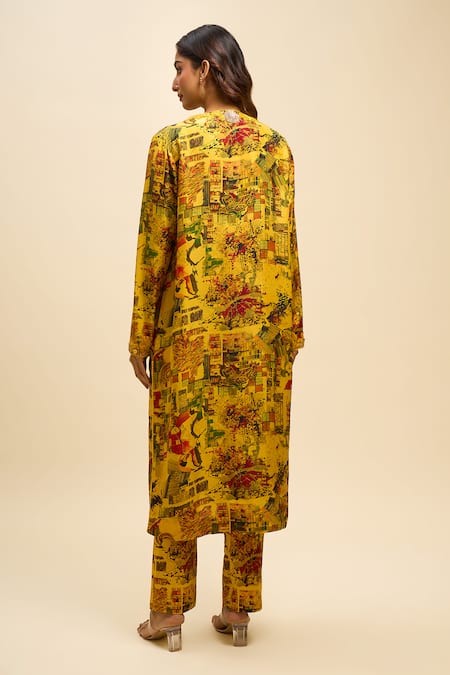 Anamika Khanna Mustard Printed Kurta Set 