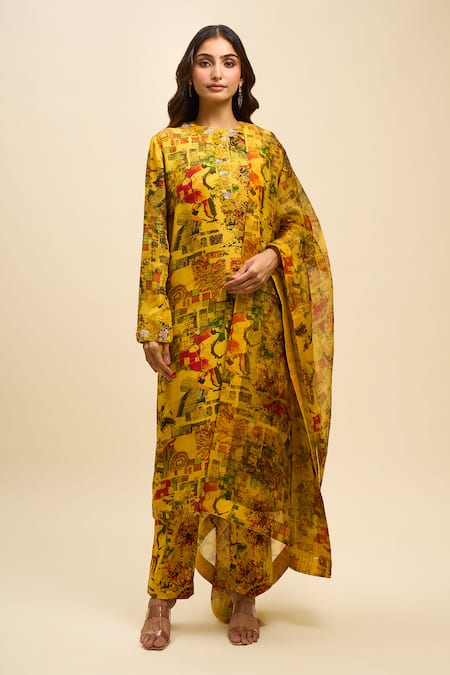 Anamika Khanna Mustard Printed Kurta Set 