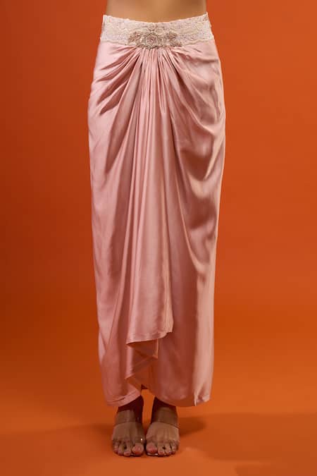 Shop_Anamika Khanna_Pink Embroidery Square Neck Border Jacket Skirt Set _Online_at_Aza_Fashions