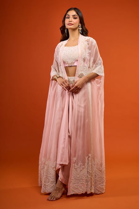 Anamika Khanna Border Embroidered Jacket Skirt Set 