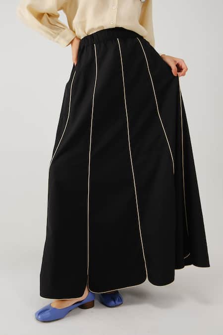 Buy Cord Black Cotton, Linen Piping Panelled Skirt Online at Aza Fashions Buy_Cord_Black Cotton, Linen Piping Panelled Skirt _Online_at_Aza_Fashions