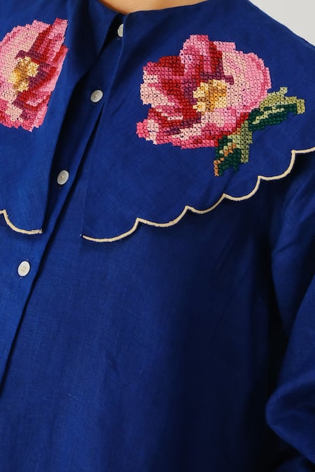 Shop_Cord_Blue Linen Embroidery Peter Pan Collar Julia Rose Top 