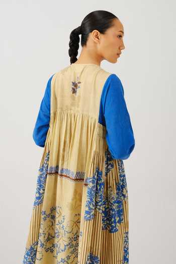 Cord_Blue Smocking Mandarin Collar Frida Bluebell Print Dress _Online_at_Aza_Fashions
