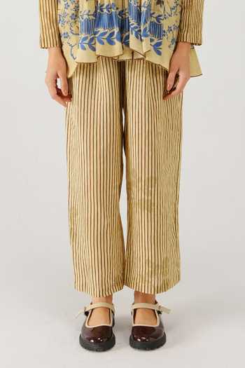 Cord_Blue Linen Smocking Mandarin Collar Frida Bluebell Print Top And Pant Set _Online_at_Aza_Fashions