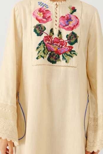 Buy_Cord_Ivory Linen Embroidery, Lace High Neck Jolene Rose Dress 