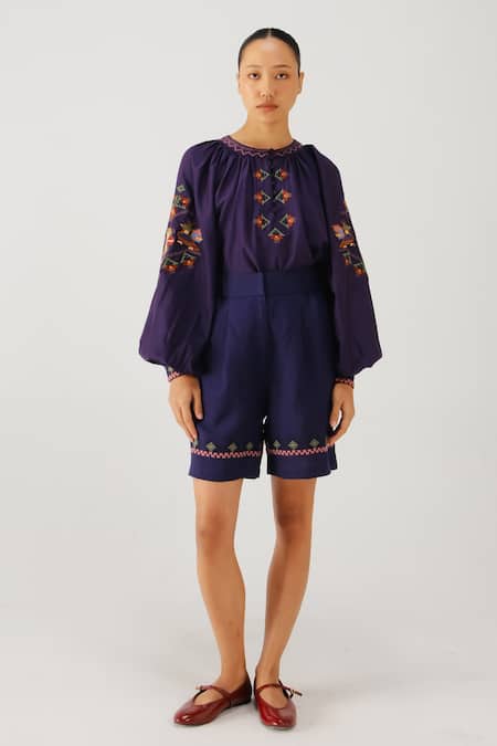 Cord Lido Folk Embroidered Top & Shorts Set 