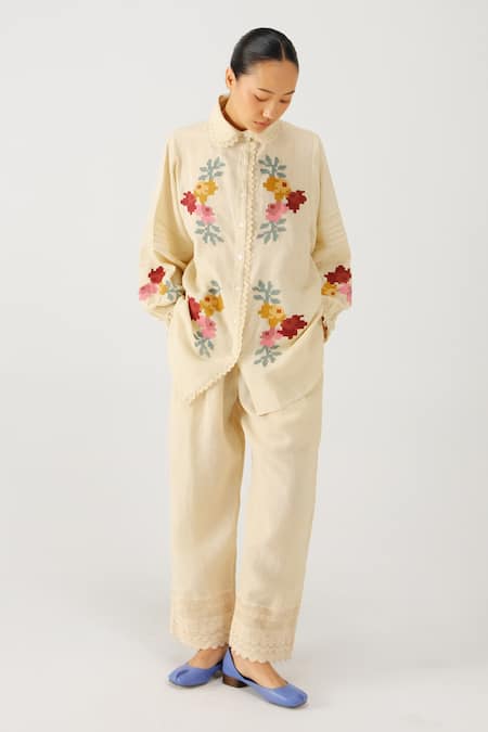 Cord Moira Pixel Embroidered Shirt & Pant Set 