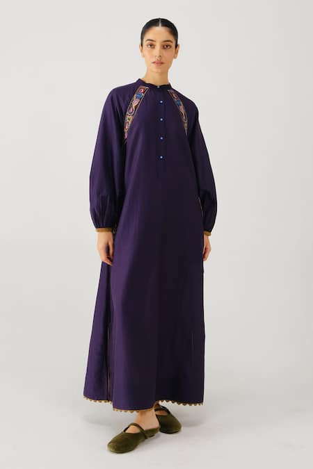 Cord Goa Placement Embroidered Dress 