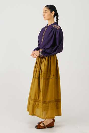 Shop_Cord_Purple Silk, Cotton Embroidery Mandarin Collar Peasant Placement Top _Online_at_Aza_Fashions