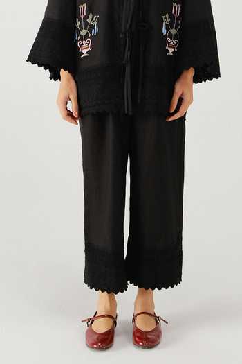 Cord_Black Linen Beads, Lace Collared Placement Embroidered Shirt And Pant Set _Online_at_Aza_Fashions