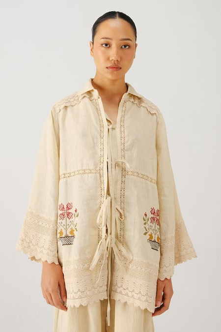 Cord Vase Embroidered Shirt 