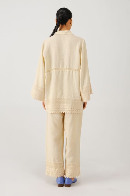 Cord Vase Embroidered Linen Shirt & Pant Set 