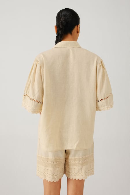 Cord Victorian Placement Embroidered Shirt 