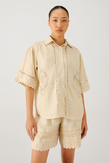 Cord Victorian Placement Embroidered Shirt 