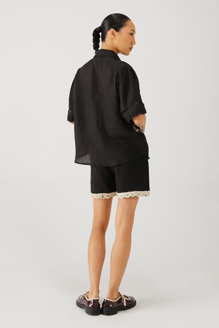 Cord Victorian Embroidered Shirt & Shorts Set 