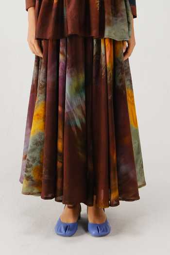 Cord_Multi Color Silk, Cotton Smocking Round Neck Gaia X Ray Printed Top And Skirt Set _Online_at_Aza_Fashions
