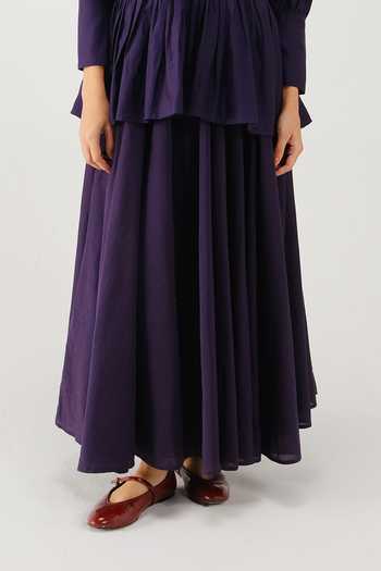 Cord_Purple Silk, Cotton Smocking Round Neck Gaia Top And Skirt Set _Online_at_Aza_Fashions