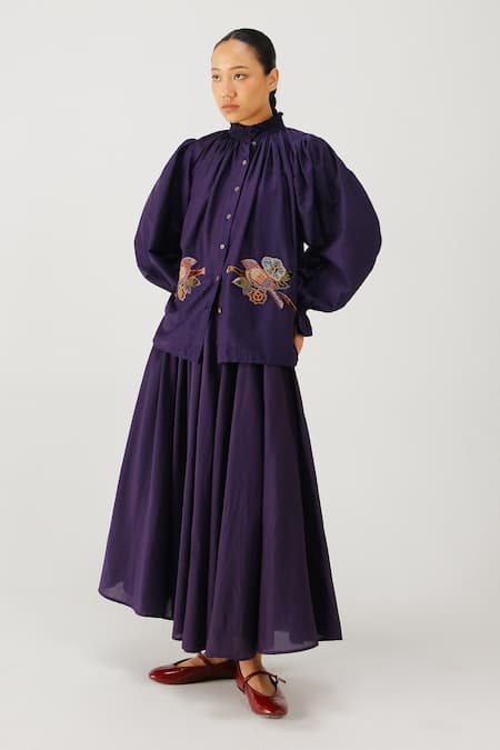 Cord Elsa Parrot Embroidered Top & Skirt Set 