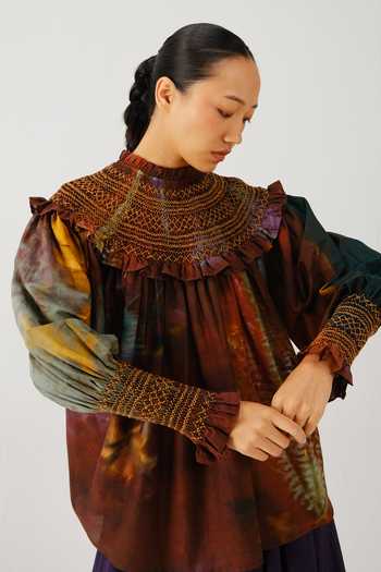 Buy_Cord_Multi Color Silk, Cotton Smocking High Neck Theo X Ray Print Top 