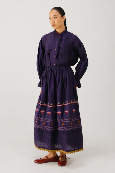 Cord Fiji Folk Embroidered Top & Skirt Set 