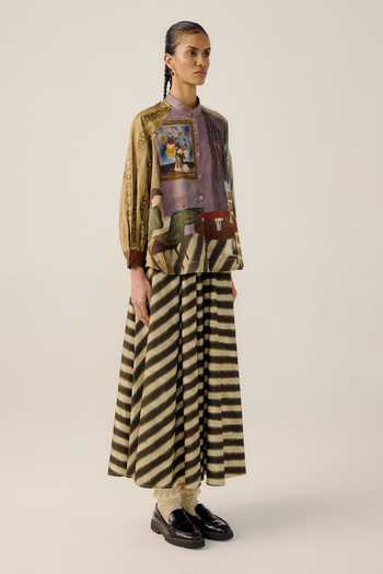 Cord Living Room Print A-line Shirt & Skirt Set 