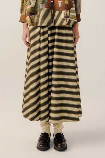 Cord_Multi Color Cotton Satin Mandarin Living Room Print A-line Shirt And Skirt Set _Online_at_Aza_Fashions