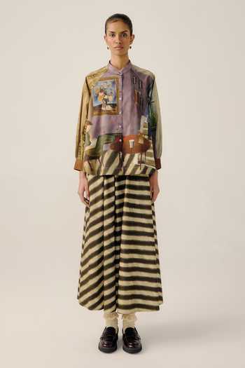 Cord Living Room Print A-line Shirt & Skirt Set 