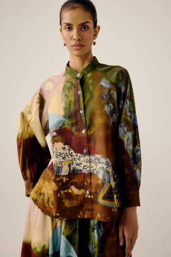 Cord Lakeside Print A-line Shirt  Skirt Set 