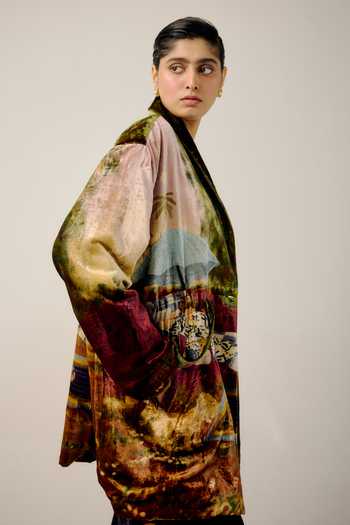 Cord_Multi Color Velvet Artist Lakeside Print Blazer _Online_at_Aza_Fashions