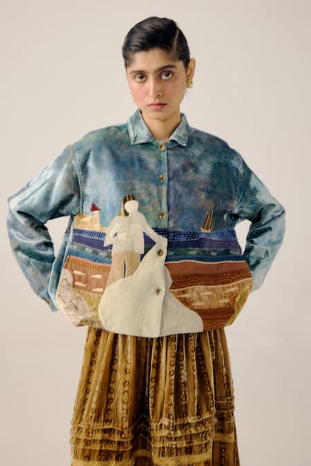 Cord Boxy Seashore Applique Jacket 