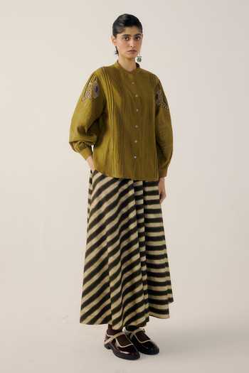 Cord Multi Color Cotton Satin Striped Print Circle Skirt Online at Aza Fashions Cord_Multi Color Cotton Satin Striped Print Circle Skirt _Online_at_Aza_Fashions