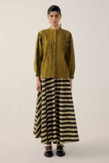 Buy Cord Multi Color Cotton Satin Striped Print Circle Skirt Online at Aza Fashions Buy_Cord_Multi Color Cotton Satin Striped Print Circle Skirt _Online_at_Aza_Fashions