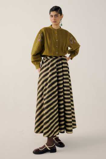 Shop Cord Multi Color Cotton Satin Striped Print Circle Skirt Online at Aza Fashions Shop_Cord_Multi Color Cotton Satin Striped Print Circle Skirt _Online_at_Aza_Fashions