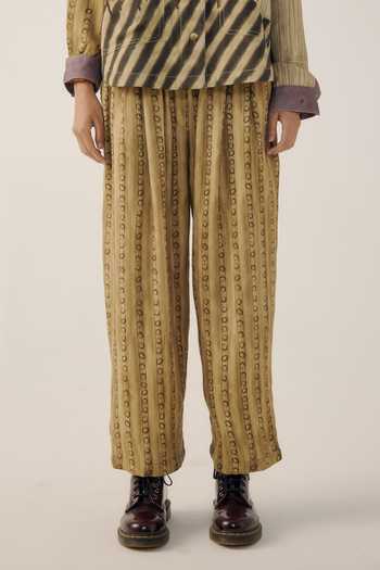 Cord_Mustard Wool Striped Print Drawstring Pant _Online_at_Aza_Fashions
