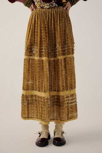 Shop Cord Mustard Velvet Emily Striped Skirt Online at Aza Fashions Shop_Cord_Mustard Velvet Emily Striped Skirt _Online_at_Aza_Fashions
