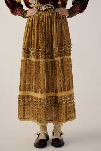 Cord Mustard Velvet Emily Striped Skirt at Aza Fashions Cord_Mustard Velvet Emily Striped Skirt _at_Aza_Fashions