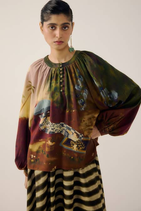 Cord Lido Lakeside Print Top 