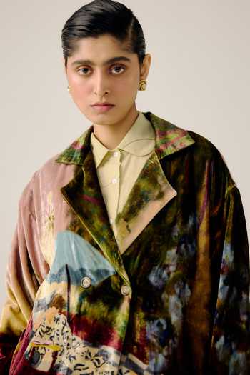 Cord_Multi Color Velvet Collared Lisbon Lakeside Print Jacket _Online_at_Aza_Fashions