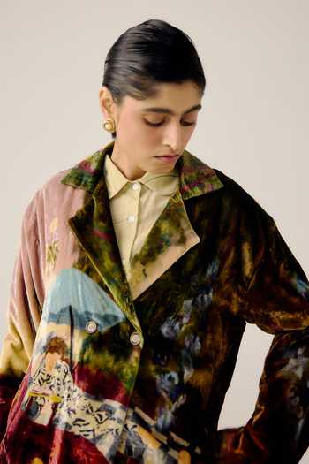 Buy_Cord_Multi Color Velvet Collared Lisbon Lakeside Print Jacket _Online_at_Aza_Fashions