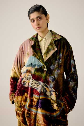 Shop_Cord_Multi Color Velvet Collared Lisbon Lakeside Print Jacket _Online_at_Aza_Fashions