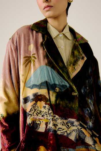 Cord_Multi Color Velvet Collared Lisbon Lakeside Print Jacket _at_Aza_Fashions