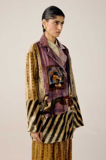 Cord_Multi Color Velvet Collared Lisbon Living Room Print Jacket _Online_at_Aza_Fashions