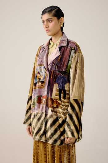 Buy_Cord_Multi Color Velvet Collared Lisbon Living Room Print Jacket _Online_at_Aza_Fashions