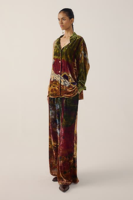 Cord_Multi Color Velvet Lakeside Print Lounge Pant _Online_at_Aza_Fashions