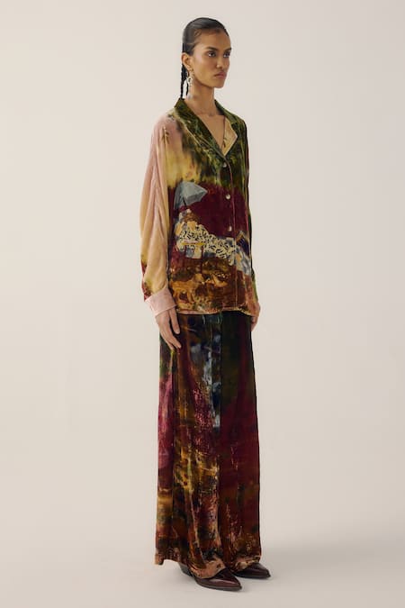 Buy_Cord_Multi Color Velvet Lakeside Print Lounge Pant _Online_at_Aza_Fashions