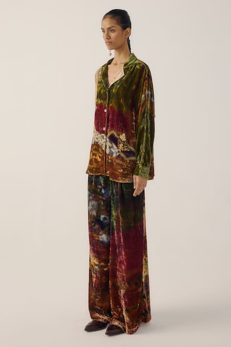 Shop_Cord_Multi Color Velvet Lakeside Print Lounge Pant _Online_at_Aza_Fashions