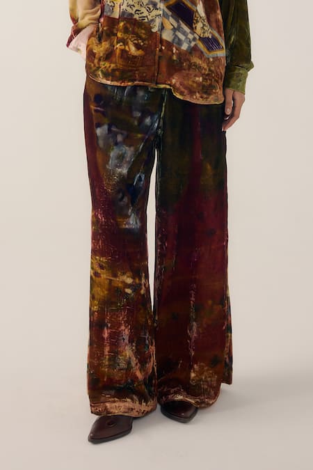 Cord_Multi Color Velvet Lakeside Print Lounge Pant _at_Aza_Fashions