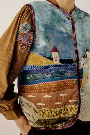 Shop_Cord_Multi Color Velvet Round Neck Seashore Applique Work Vest _Online_at_Aza_Fashions